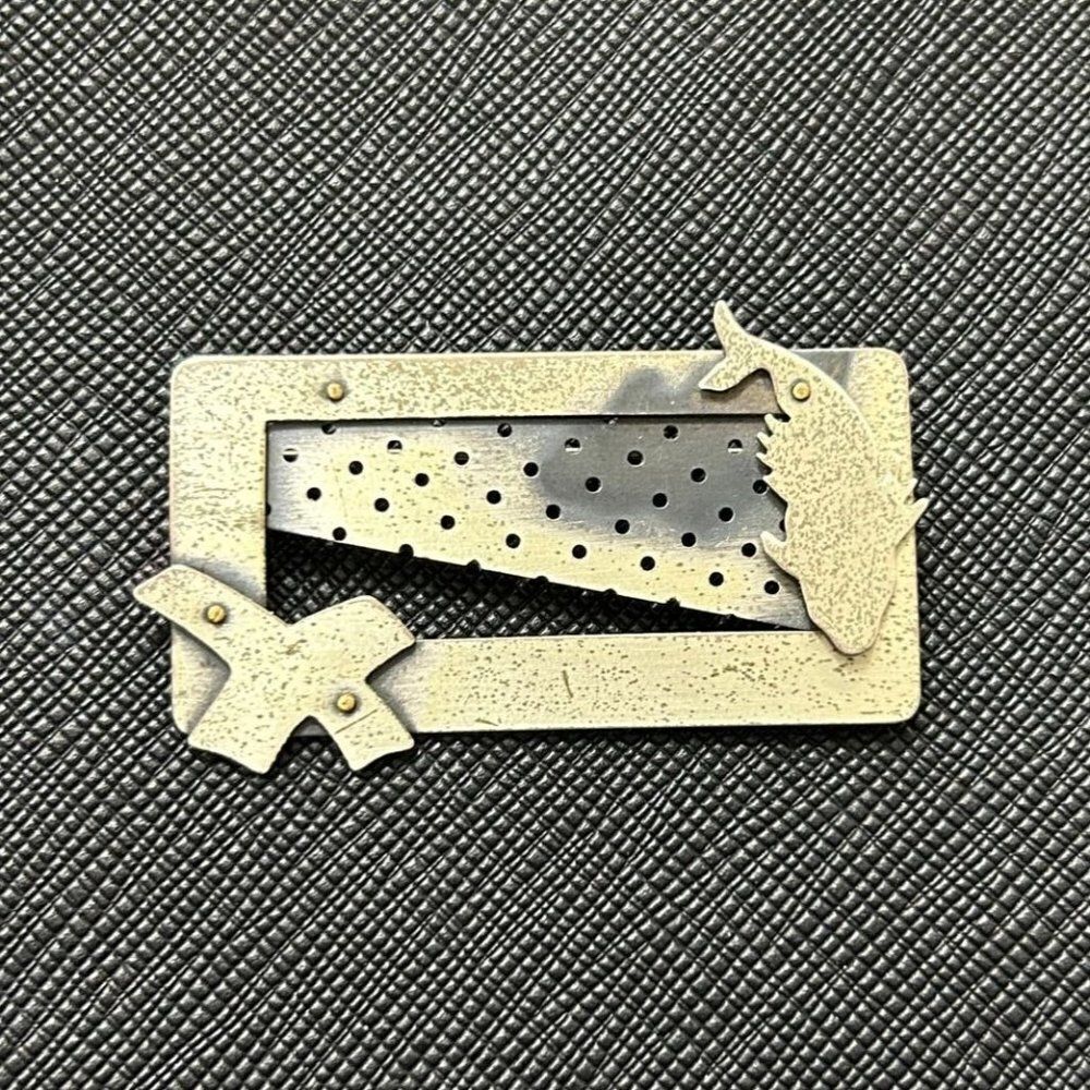 Rzm Sterling Signed Abstract Rectangular Brooch - image 1